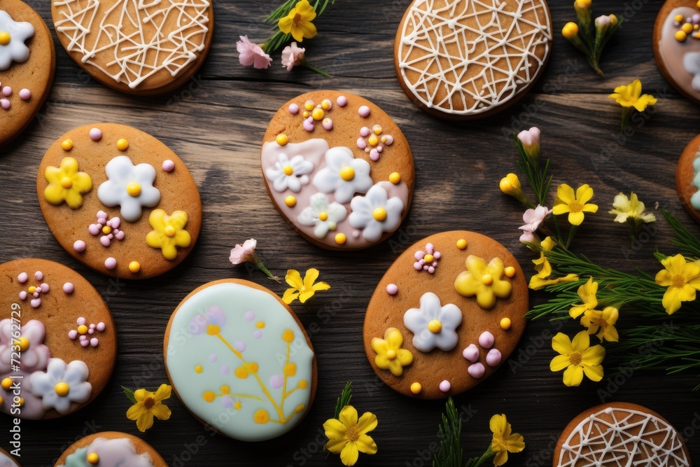 Wall mural tasty colorful decorated easter cookies