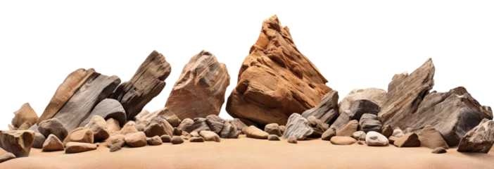 Foto op Canvas Varied rock formations arranged on a smooth sand surface, cut out © Yeti Studio