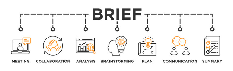 Brief banner web icon vector illustration concept for a briefing of business plan with an icon of meeting, collaboration, analysis, brainstorming, plan, communication, and summary