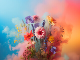 Colorful abstract scene with flowers and dust.