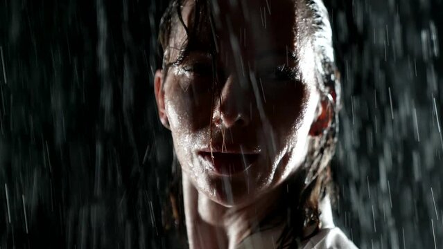 A gift from nature, a woman in a snow-white shirt, soaked in the rain. Harmony with nature lurks in her eyes, and wet clothes only emphasize her inner beauty and lively emotionality.