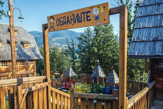 Kustendorf, Serbia - August 29, 2015: Playground in Kustendorf village, also called Drvengrad built by Emir Kusturica