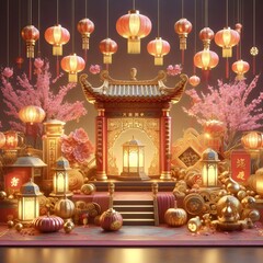 3d rendering of lantern still life about Chinese new year Generative Ai