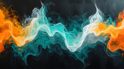 Ride the waves of sound in a vibrant orange, teal, and white gradient on a black canvas