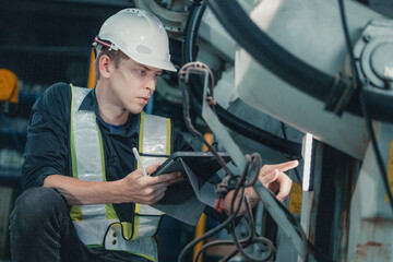 Robotic Technician Conducting Maintenance in Factory.
