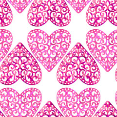 Seamless pattern with watercolor hearts.