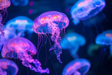 neon lit jellyfish pattern background, vibrant, stunning