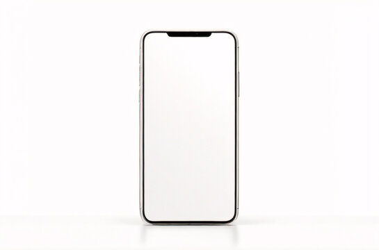 Schwarzes Smartphone-Modell mit wei&szlig;em, leerem Touchscreen. Detailliertes Smartphone-Modell, Vorderansicht des Modellmobils