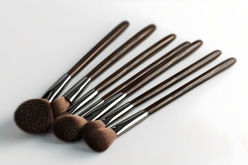 Professional makeup brushes on a clean white background. ideal for beauty blogs and cosmetic reviews. high-quality beauty tools for application. AI