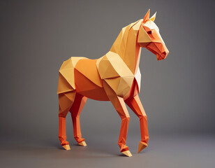 Obraz premium Paper art, horse, vector origami, 3D render geometric