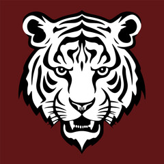 Tiger head, vector simple image. Logo, icon in black and white