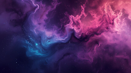 The chaos and beauty of a cosmic event with a dark purple, pink, and blue gradient background, heightened by a swirling grainy texture - obrazy, fototapety, plakaty