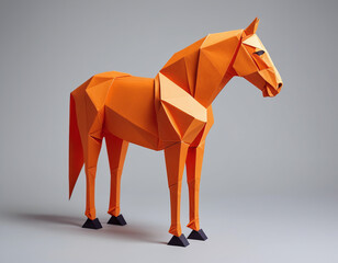 Obraz premium Paper art, horse, vector origami, 3D render geometric