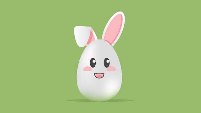 Easter egg with bunny ears swaying left and right animation on green screen.