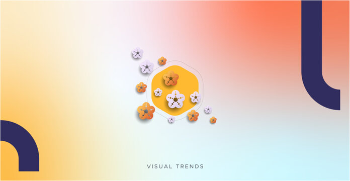 Visual trends 2024. Trendy background design with a color gradient display accompanied by flowers in the middle. modern and simple background. This is not the result of Generative AI