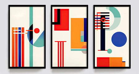 Three vertical posters with abstract geometric design