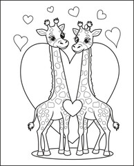 cute giraffes valentine heart coloring book for children