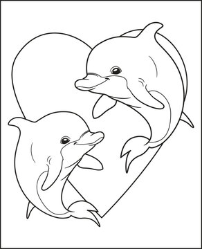 cute dolphins valentine heart coloring book for children