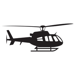 Black isolated silhouette of helicopter on white background.
