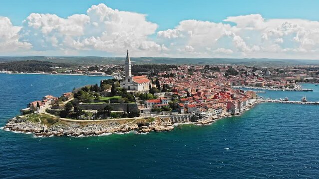 Small city near sea with church