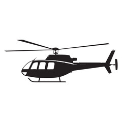 Black isolated silhouette of helicopter on white background.
