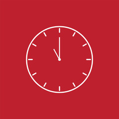 Clock icon. Time symbol. Flat Vector illustration. White on red background. Icon and symbol design elements for various design needs.