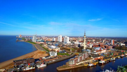 Fototapeta na wymiar Bremerhaven - Germany - fantastic view over the city with its skyline