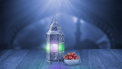 lantern and date fruits in Islamic holy month Ramadan theme © GalibGFX