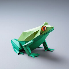 Modern 3D Geometric Origami Frog Sculpture - Concept of Contemporary Art, Digital Design, Paper Folding, paper art