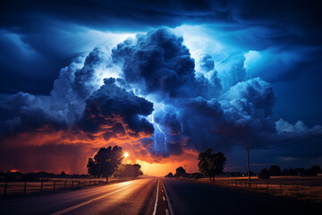 realistics sheer grandeur and majesty of a thunderstorm, with its electrifying bolts illuminating sky and evoking a profound sense of awe and reverence for untamed might of nature - obrazy, fototapety, plakaty