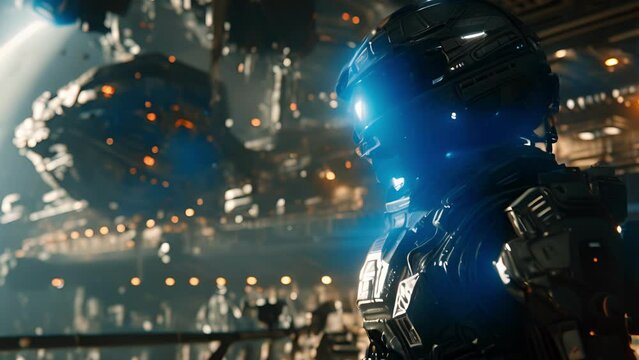 Against the backdrop of a massive space station, a tense standoff ensues as the fearless bounty hunter confronts their target, both armed with powerful and deadly weapons. Fantasy animation
