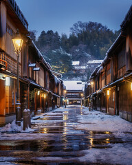 Higashi chaya and Kanazawa Castle, Kanazawa, Japan