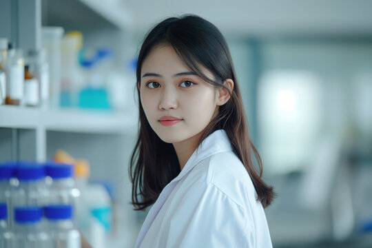 portrait of a female researcher carrying out experiments in a lab