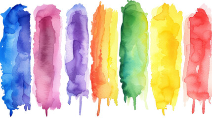 Colorful vertical watercolor brush strokes on a white background. - obrazy, fototapety, plakaty
