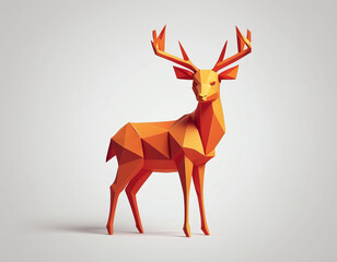 Obraz premium Origami reindeer design on white background. Detailed figurine of horned animal, paper art folding.