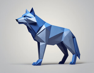 3d geometric paper art wolf, snow wolf, isolated in bright background