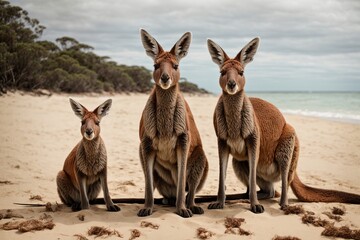  Kangaroo family on the beach