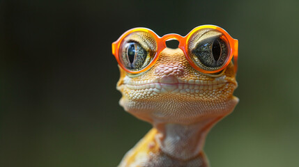 hipster yellow gecko with glasses