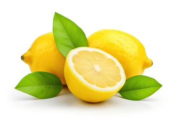 Ripe yellow lemon isolated on white background. - obrazy, fototapety, plakaty