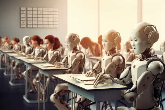 Future time robots on artificial intelligence and machine learning, back to school. Generative ai