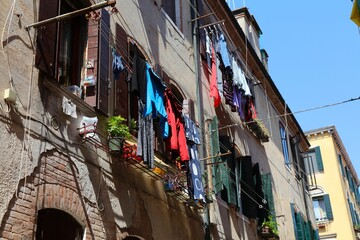 Fototapeta na wymiar Clothes drying on sunny day in Venice, Italy
