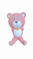 Cute pink bear statuette on isolated white background.