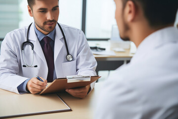 Fototapeta premium Generative AI picture image of old sick man at a doctor appointment in a hospital