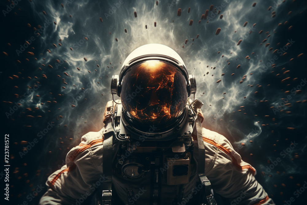 Wall mural mankind exploring the space using astronaut protective suit generative ai closeup futurism