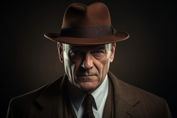 Old fashioned detective or mafia man woman in retro style hat Generative AI picture portrait