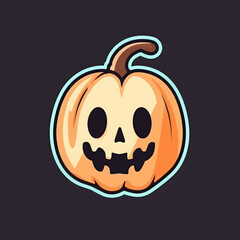 Halloween pumpkin face flat vector sticker simple minimal design
