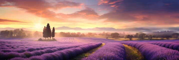 colorful background of lavender field at sunrise