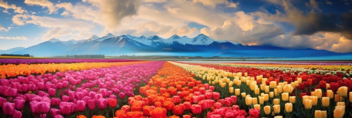 colorful background field of multi-colored tulip - obrazy, fototapety, plakaty