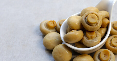 Champignon mushrooms in brine. Canned champignon mushrooms whole