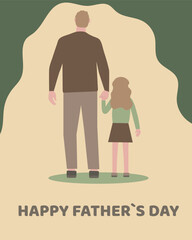 happy father's day poster. Father with son and father with daughter in vintage style.